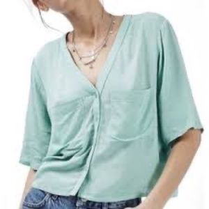Topshop Mint Green Blouse w/ Pocket Detail, Button-Down Shirt, Size 8